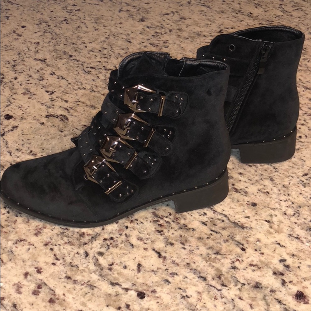 Velvet Buckled Moto Booties
